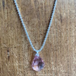 Pink baroque crystal on beaded chain. 16”.